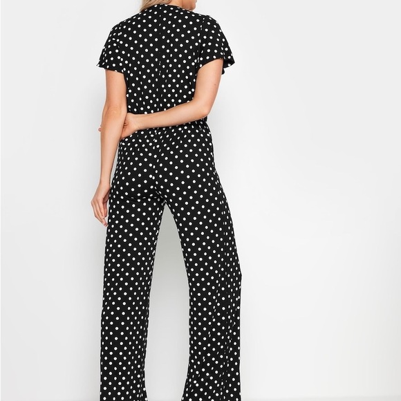 Polka Dot Short Sleeve V-Neck 2X Jumpsuit Romper wide Leg - Black - Picture 4 of 7